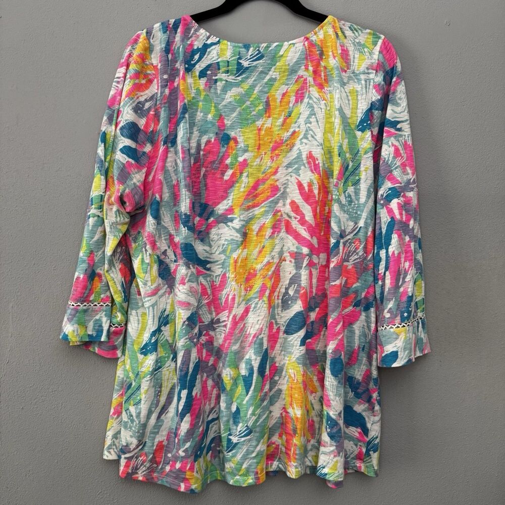 Lilly Pulitzer Colorful Abstract Paint Splash Slub Cotton Tassel Tunic Blouse XL - Picture 8 of 11